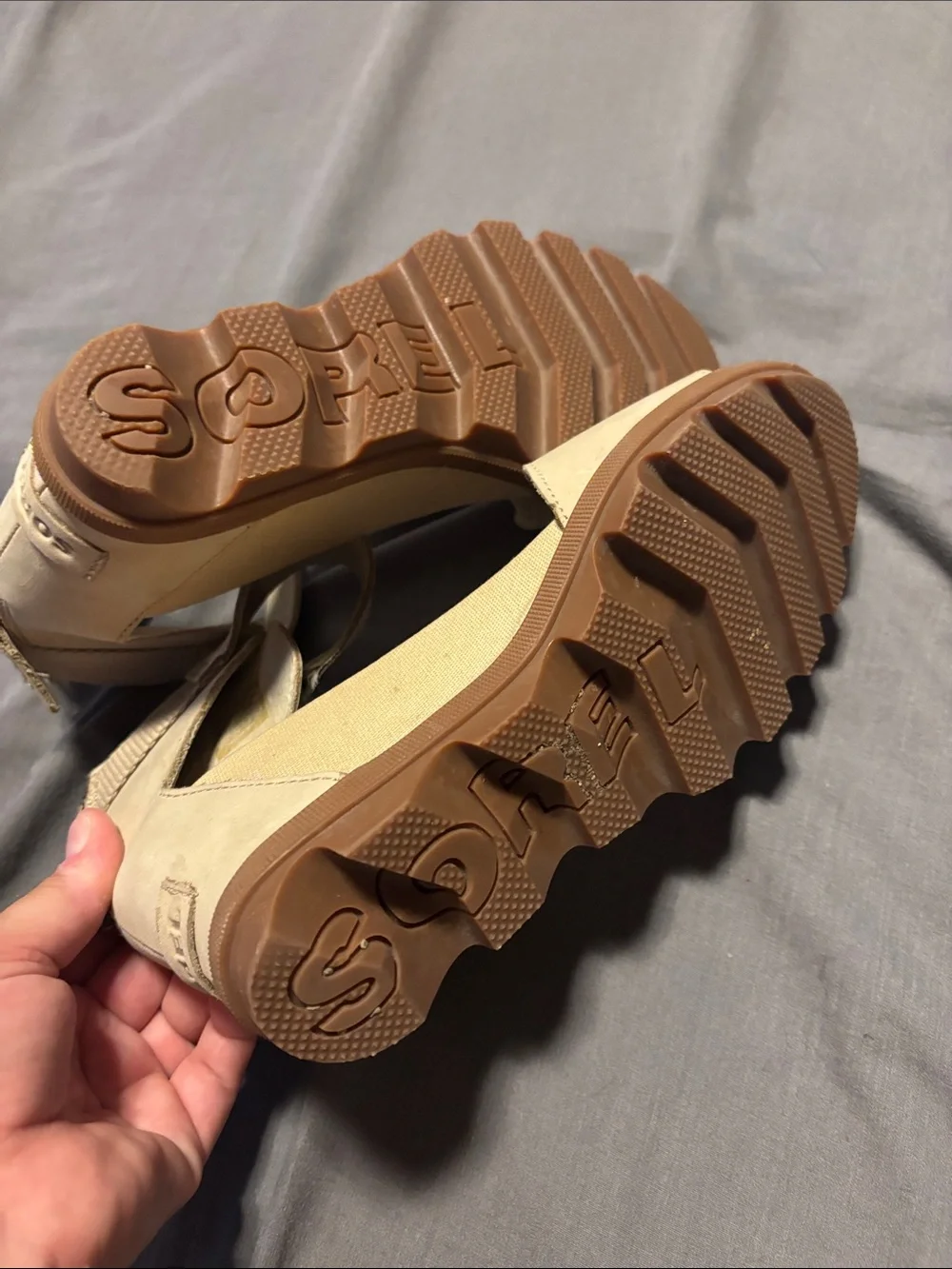 Sorel Beige Ankle-Strap Wedge Sandals